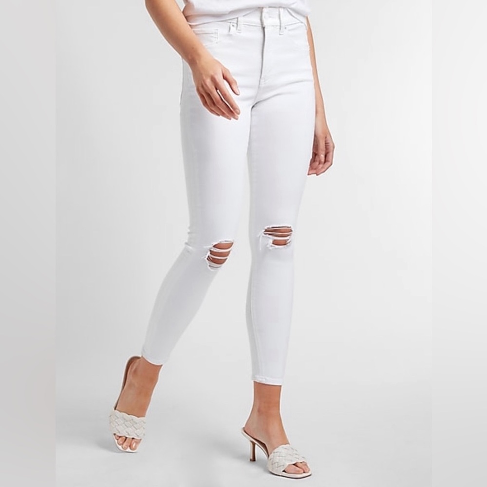 Express skinny mid rise jeans in white
